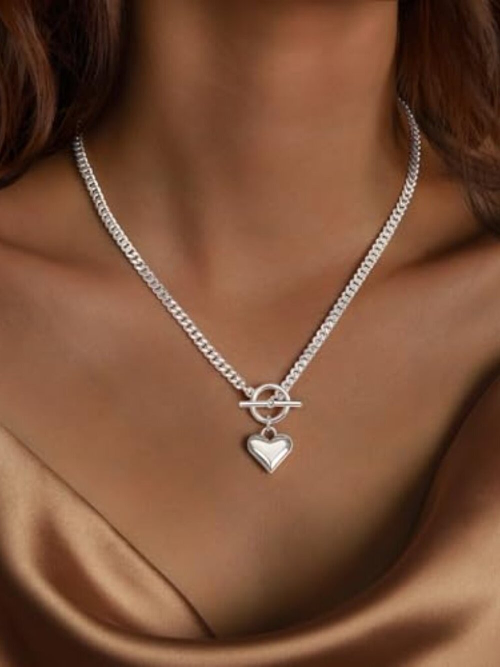 Necklace for Women Silver Plated Trendy Heart Choker  Hypoallergenic - Picture 2 of 5